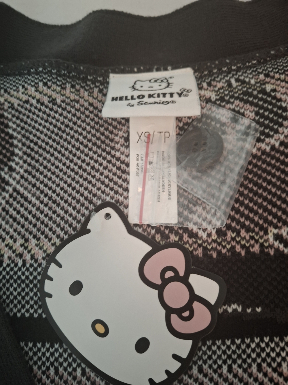 NWT Hello Kitty Brown Sanrio Button-Up Cardigan. Kitty W. Pink Bows. Ladies XS. - Picture 8 of 12